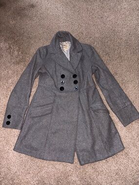 Tulle Anthropologie Gray Double-Breasted Pea Coat